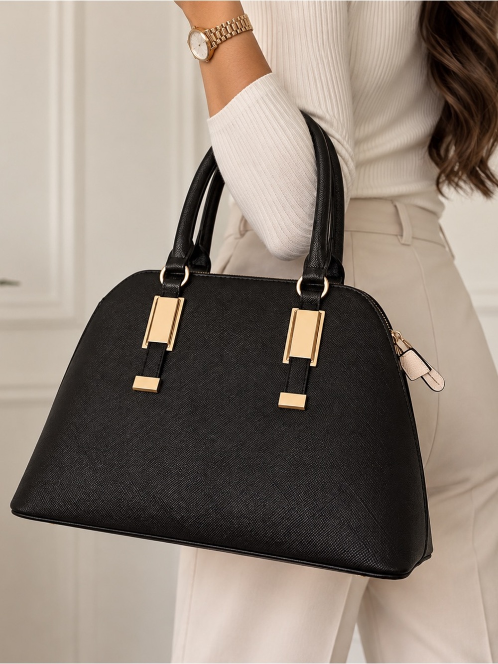 Aldo Black Satchel with Gold Hardware